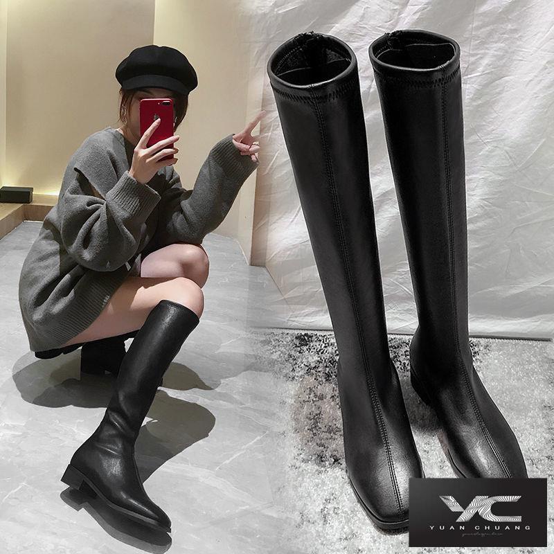 [Bán Chạy] ~ Giày Bốt Cao Qua Gối Phối Khóa Kéo Phong Cách Hiệp Sĩ Mới Cho Nữ