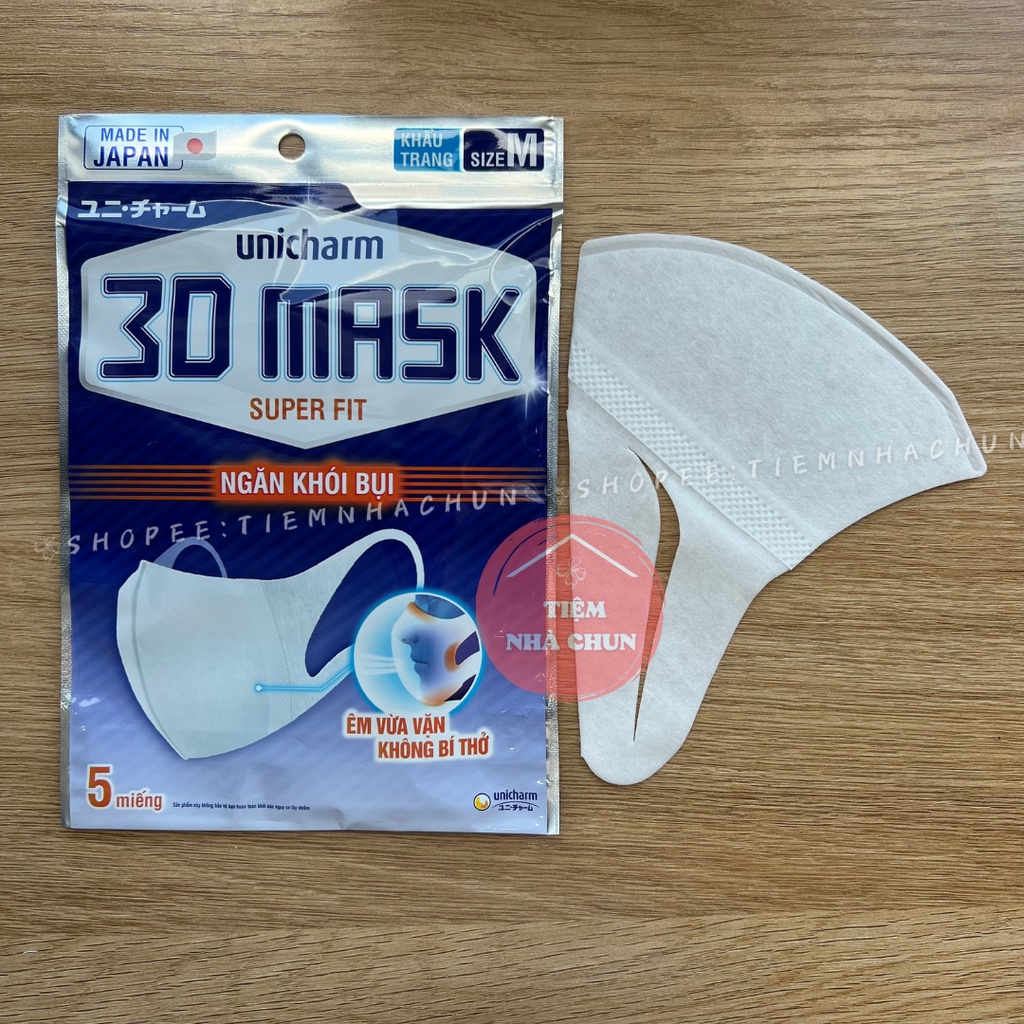 Khẩu Trang Unicharm 3D Mask Super Fit Ngăn Khói Bụi Gói 5 Miếng Size M 🔥