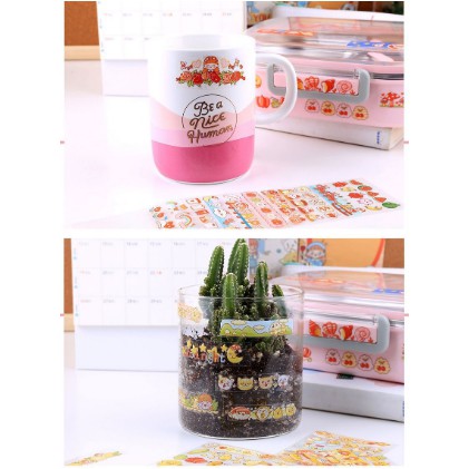 Miếng Dán Washi Sticker In Họa Tiết DIY Trong Suốt Trang Trí Cực Dễ Thương