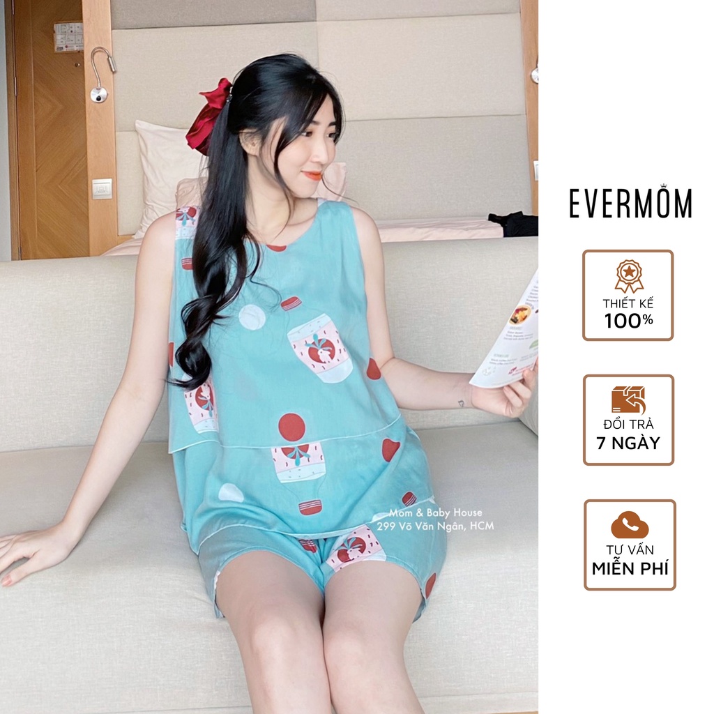 Bộ đồ bầu tôn 2 da thái đùi 2 lớp mặc nhà nhẹ mát
