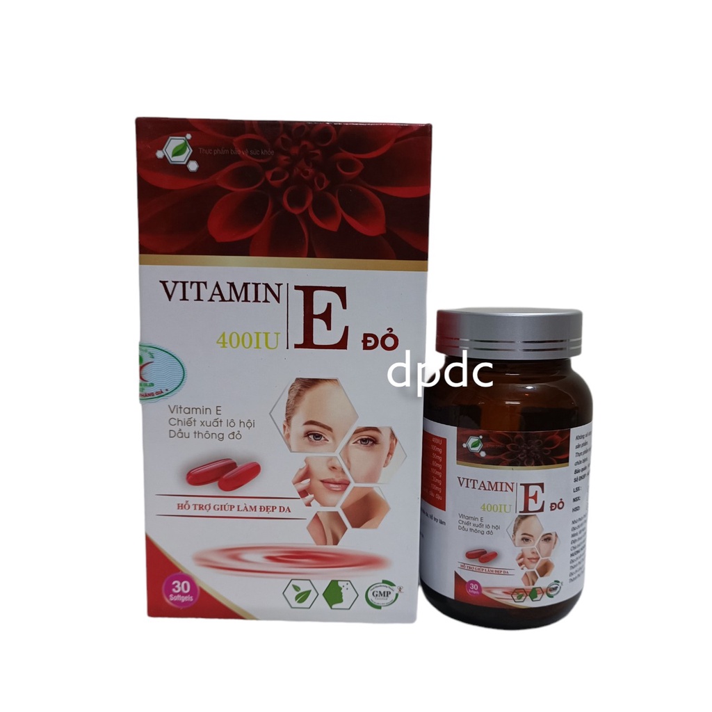 Vitamin E đỏ E400 IU Viên Uống Đẹp Da Chiết Xuất Lô Hội, Dầu Hạnh Nhân, Thông Đỏ, hoa anh thảo, dầu gâc - Hộp 30 Viên