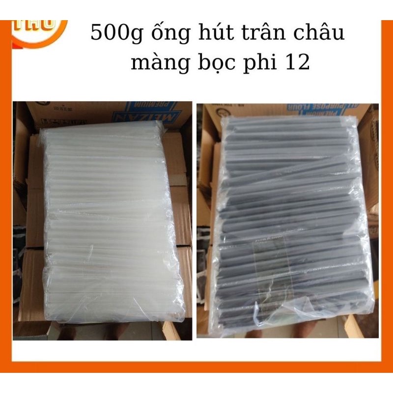 Túi 500g ống hút trà sữa phi 12 có ép linong từng cái (170-180 ống)