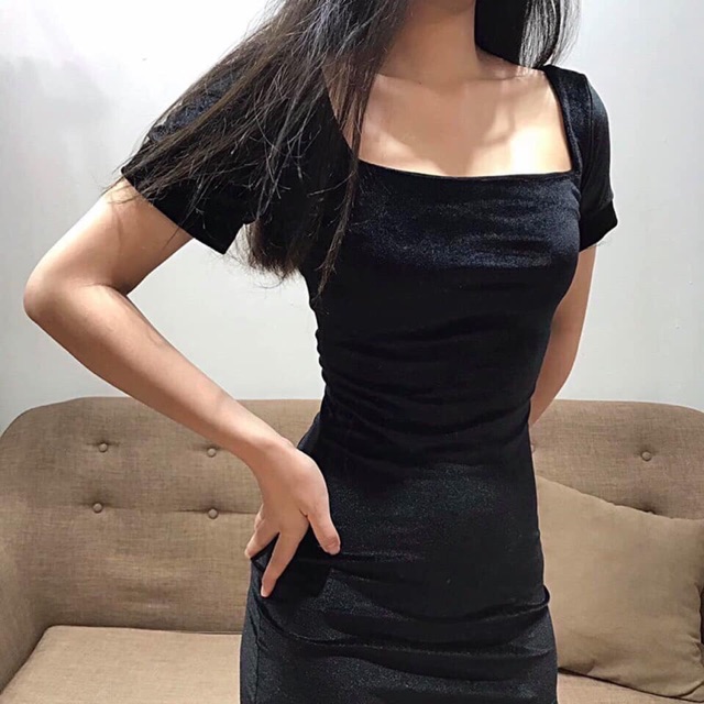 Đầm body BlaPink thiết kế chất nhung đen cổ vuông,form chuẩn đẹp | BigBuy360 - bigbuy360.vn