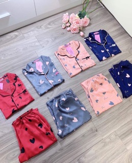 bán sỉ bộ pijama lụa tim mặc nhà