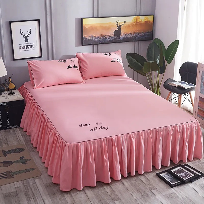 Bộ Ga Giường Đôi 3 Trong 1 Co Giãn Cỡ Queen King Với Váy Diềm Xếp Nếp Dễ Dàng Vừa Vặn, Cadar, Free 2 Vỏ Gối