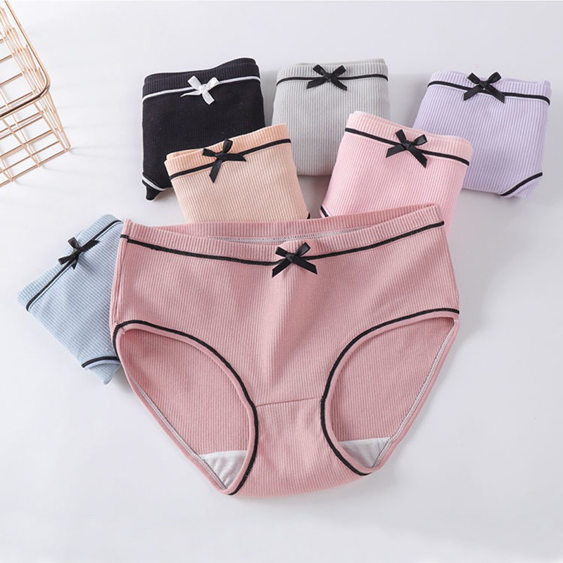 Quần Lót Cotton Phối Nơ Thoáng Khí Kháng Khuẩn Không Viền Cho Nữ