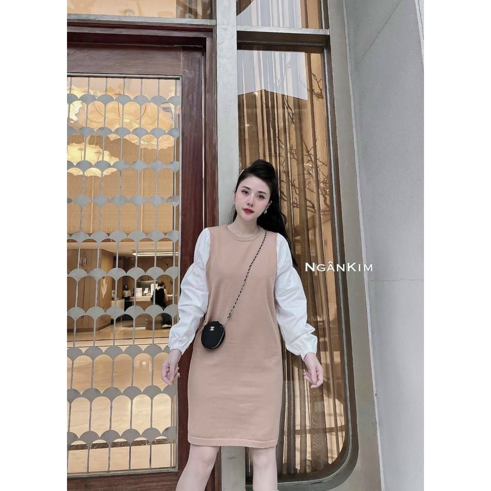 váy suông tay bồng bo tay phối trắng điệu đà | BigBuy360 - bigbuy360.vn