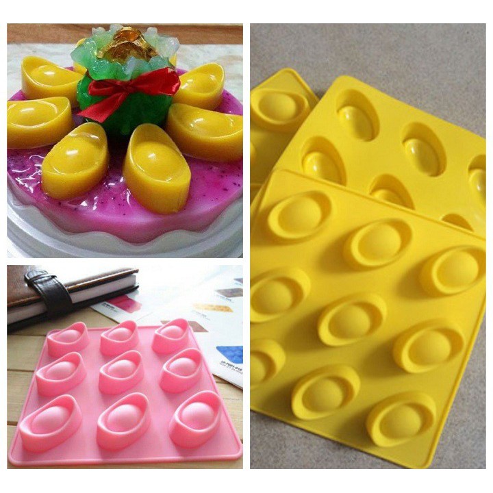 Khuôn silicon làm rau câu làm bánh 4d mẫu Thỏi Vàng Túi Tiền Chum Vàng