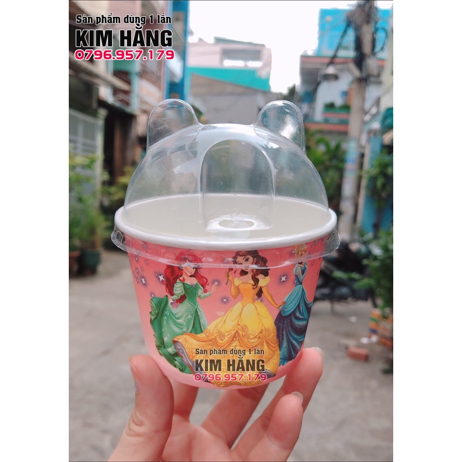 Set 100 ly kem giấy nhiều màu nắp gấu , họa tiết hoạt hình dễ thương