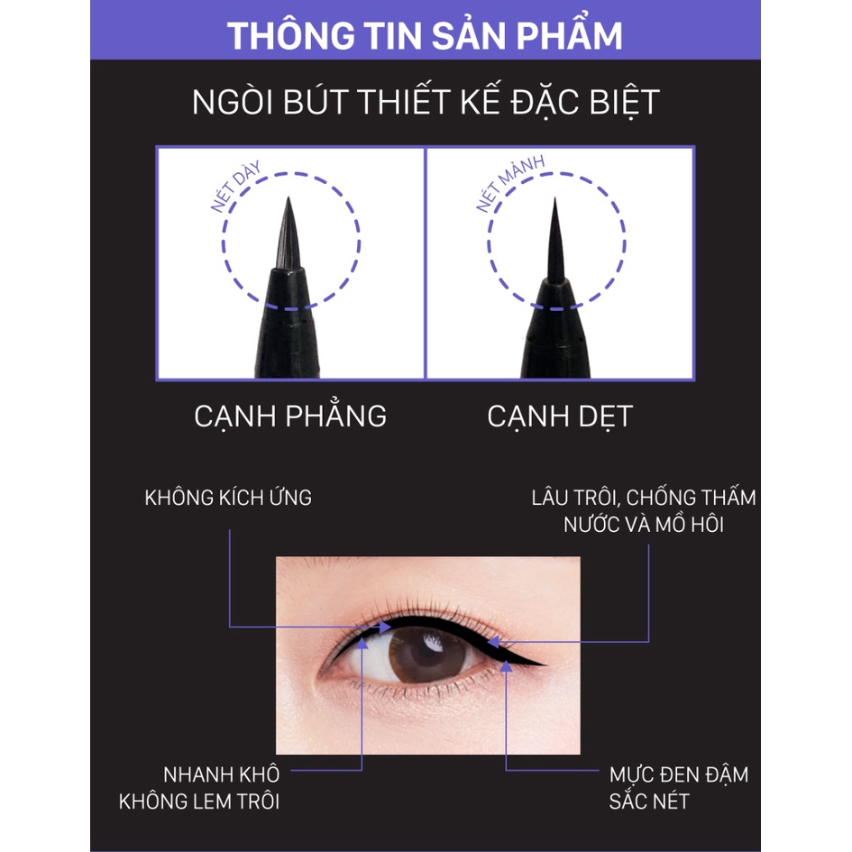 Bút kẻ mắt Baby Bright Flat Tip Eyeliner 0.7g với ngòi bút đặc biệt, dưỡng ẩm cao