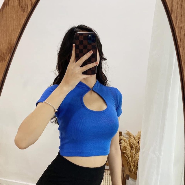 Áo Croptop Cổ Tàu Tay Ngắn [ ẢNH THẬT 100% ]