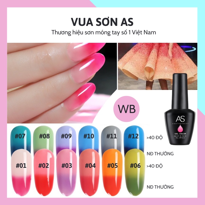 Sơn gel AS móng tay gel dùng máy hơ tự đổi màu theo nhiệt độ độc đáo lạ mắt VUA SƠN AS mã WB 15ml