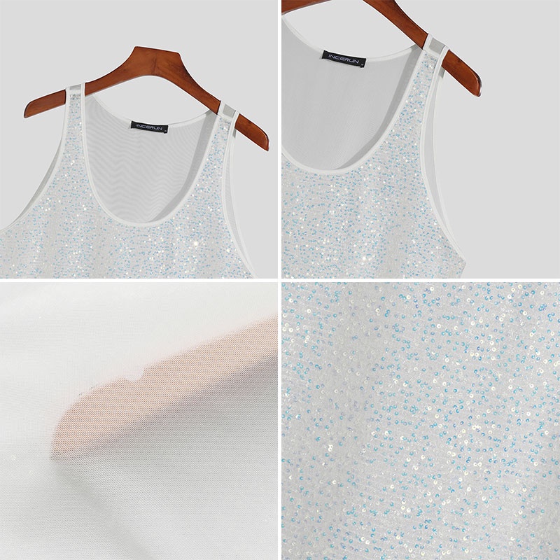 Áo Tank Top Sát Nách Đính Kim Sa Lấp Lánh Thời Trang Đi Biển Mùa Hè Cho Nam Size S-5XL