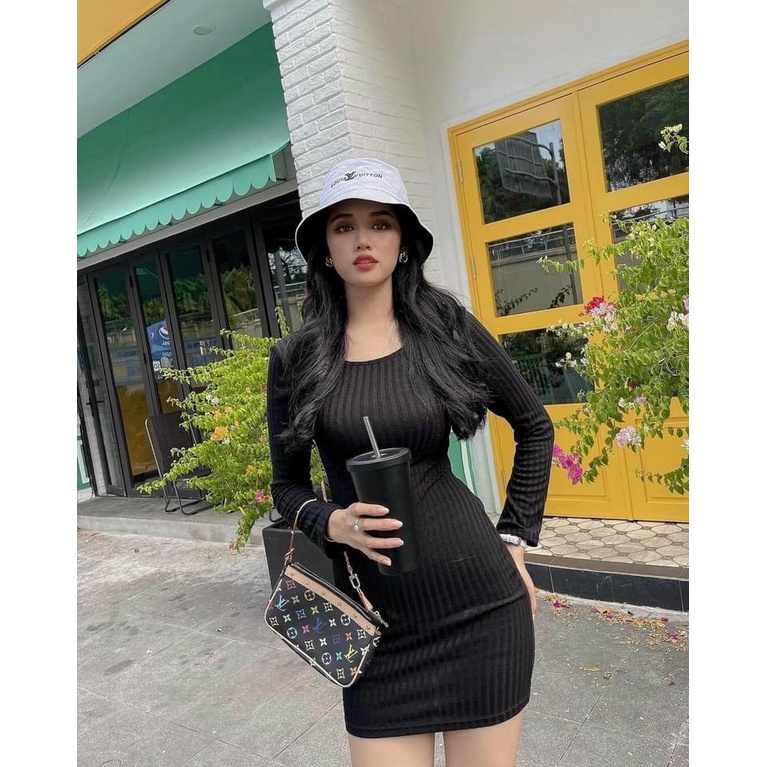 Đầm ôm body xoắn lưng tay dài nữ mặc được 2 kiểu- Đ0070  | 23tshop