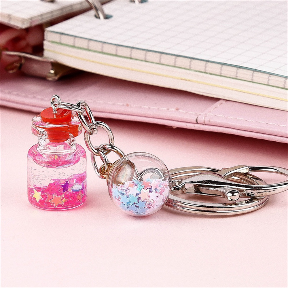 Móc Khóa Lọ Điều Ước Mini Hình Lọ Điều Ước Ngôi Sao Phối Kim Sa Lấp Lánh Dễ Thương