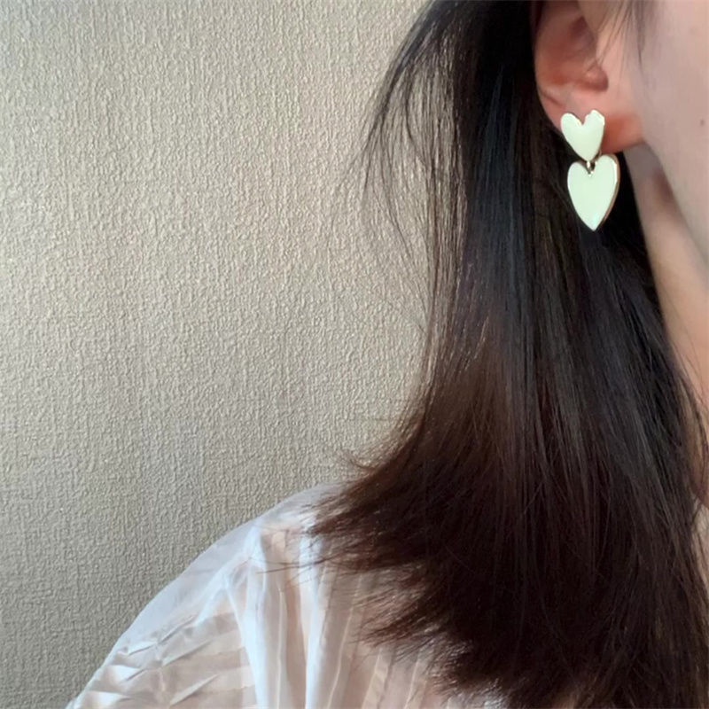 Bông tai MANYUE hình hai trái tim phiên bản Hàn Quốc màu trắng sữa đơn giản và ngọt ngào thời trang cho nữ
