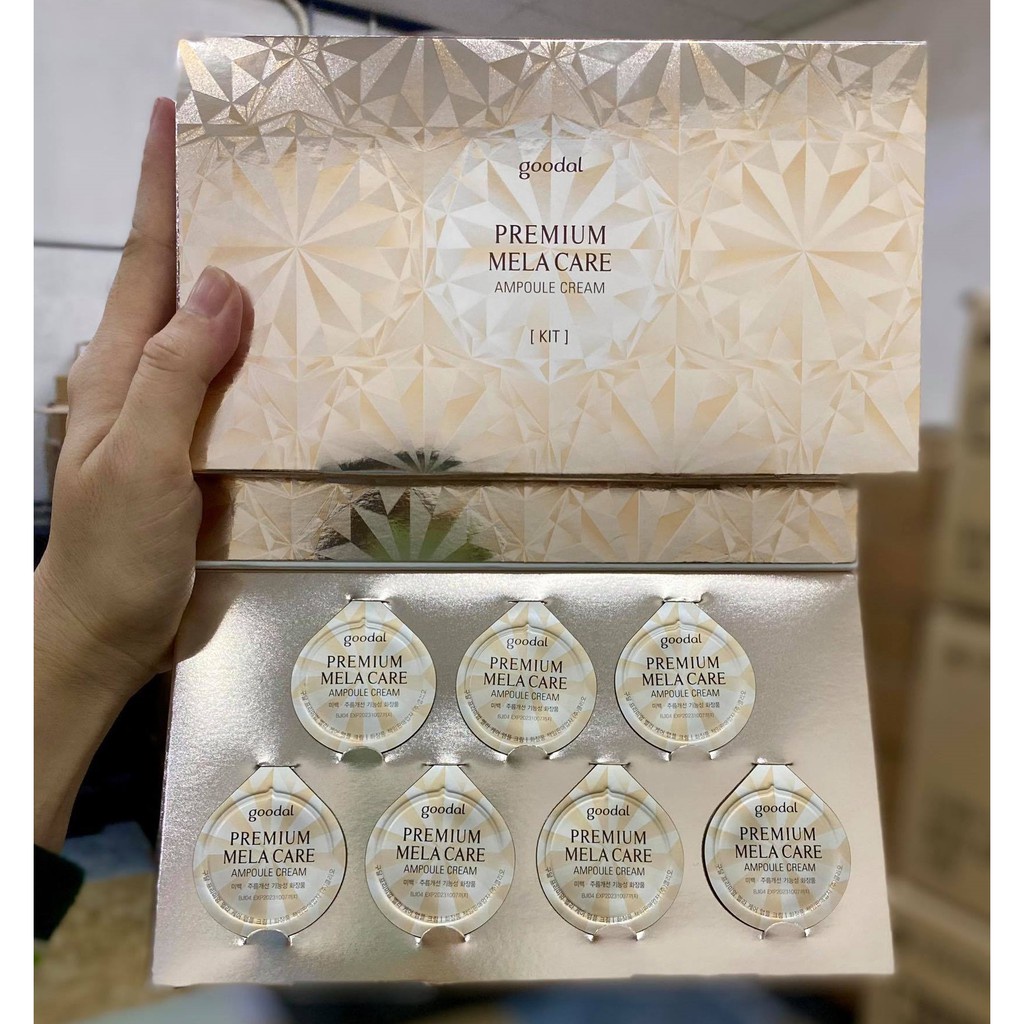 Hộp 7 Viên Kem dưỡng da ngăn ngừa lão hoá chiết xuất ốc sên vàng Goodal Premium mela Care ampoule Cream (2g x 7)