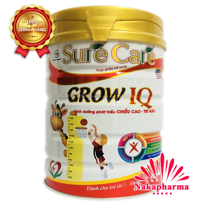 Sữa tăng chiều cao Sure Care Grow IQ 900g - Giúp hấp thu nhanh, kích thích tiêu hoá - Surecare