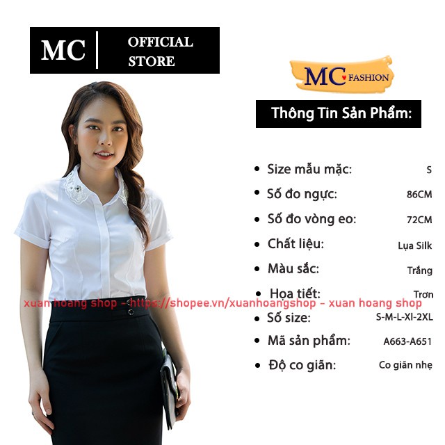Áo Sơ Mi Nữ Trắng Công Sở Đẹp, Dài Tay, Ngắn Tay Cộc Mc Fashion, Cổ Ren, Chất Liệu Co Giãn Mát, Size Đủ A651, A663 CSM