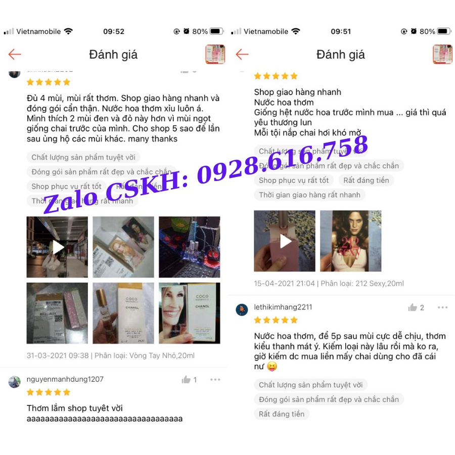 Nước Hoa mini Nam Nữ Cao Cấp 20ml Hương Thơm Quyến Rũ Cực Thơm Cực Hot