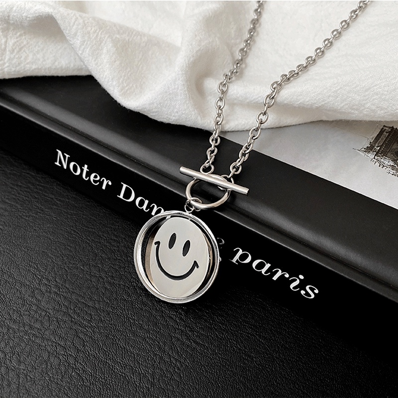 We Flower Vòng cổ mặt hình mặt cười màu bạc cá tính cho nam