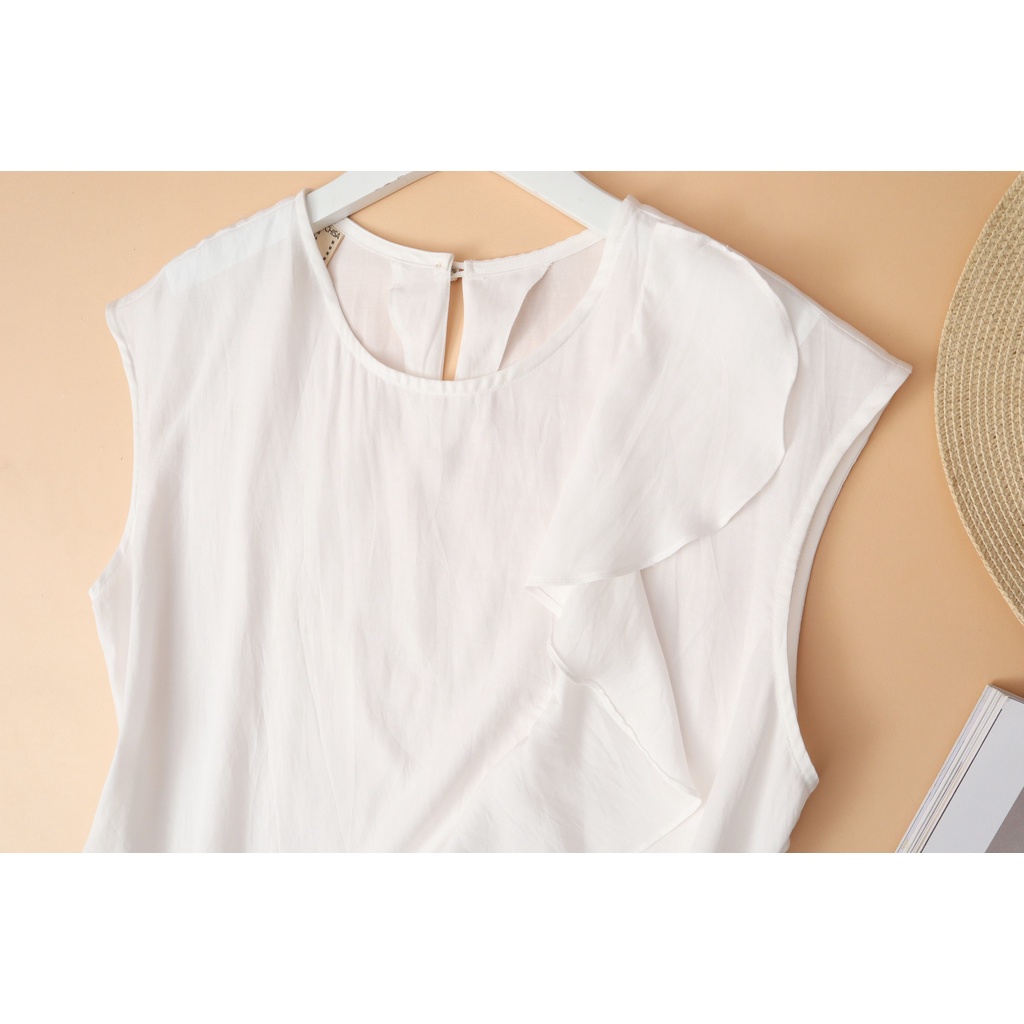 Áo tơ cotton KACHISA màu trắng duyên dáng, thanh lịch