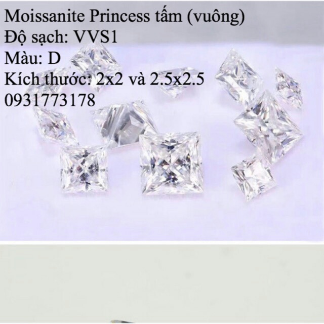 Kim cương nhân tạo Moissanite Princess tấm (vuông) 2x2