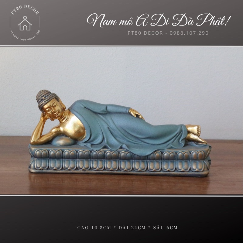Tượng Phật nằm, Phật Nhập Niết Bàn PT80 Decor, Phiên bản nhỏ dát/thếp vàng thủ công sắc nét, thần thái