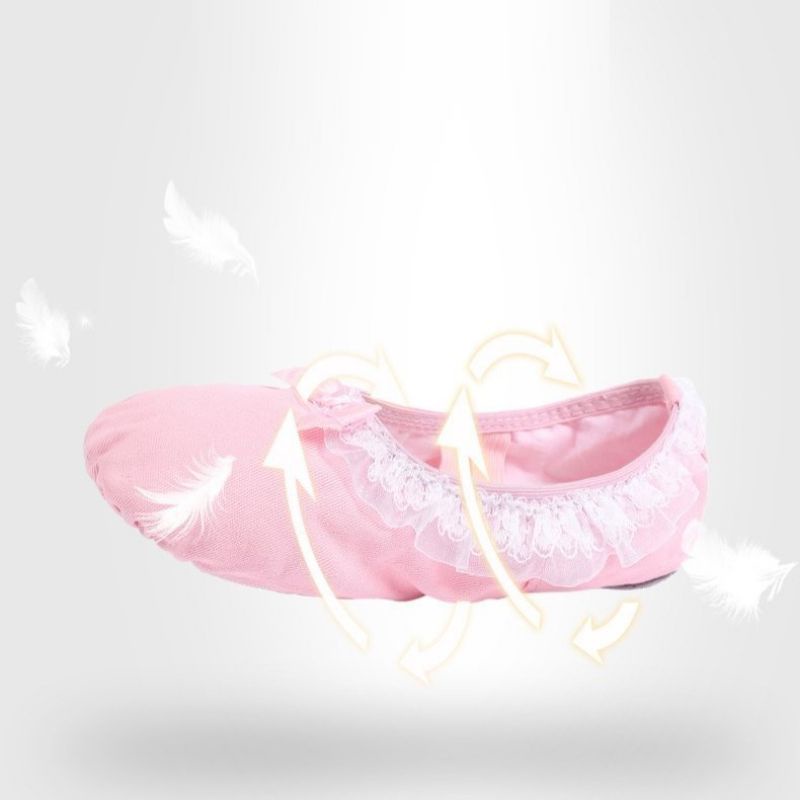 Giày múa ballet vải canvas viền ren nơ