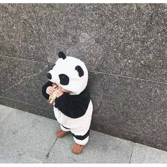 Bộ body hình gấu trúc Chất liệu lông nhung cho bé 0-24 tháng tuổi