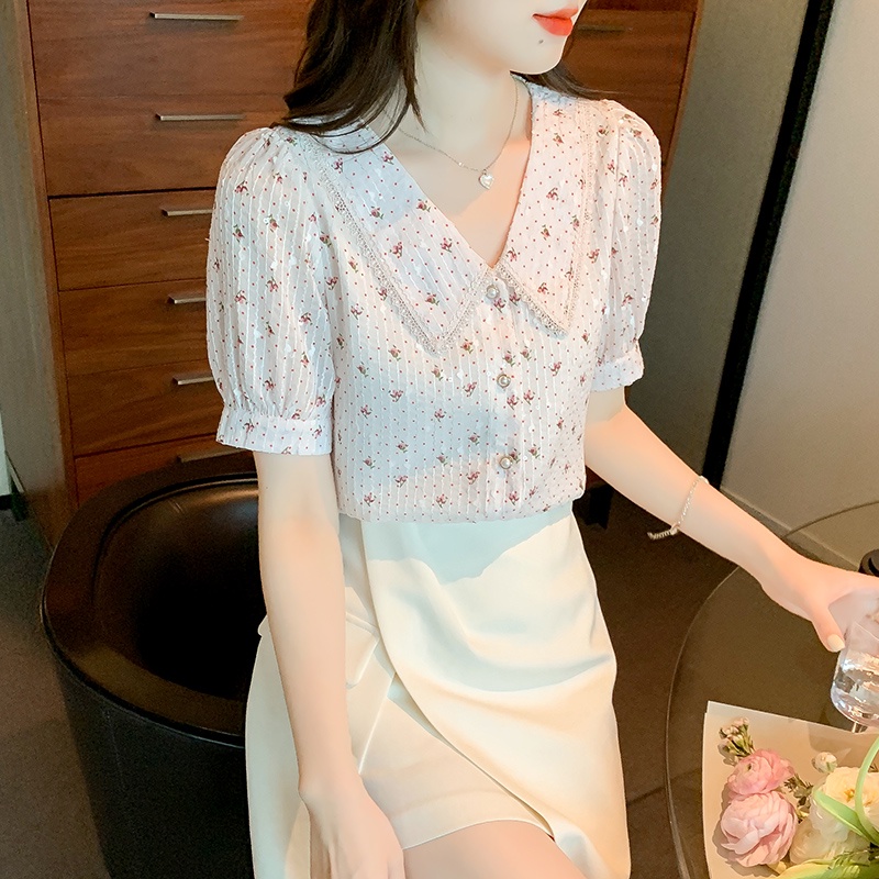 Áo Sơ Mi Ngắn Tay In Họa Tiết Lãng Mạn Cổ Điển Thời Trang Mùa Hè Cho Nữ