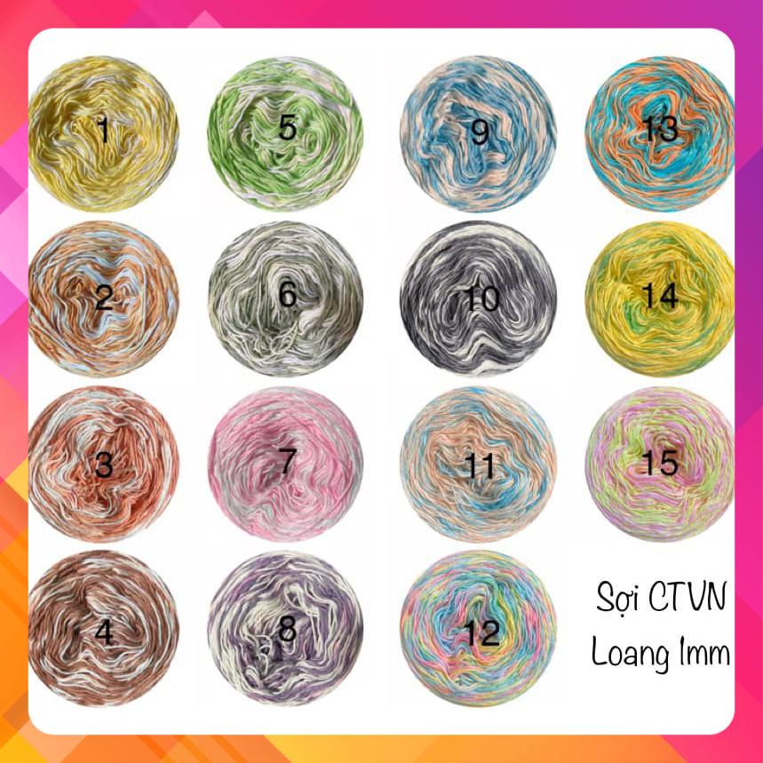 [Freeship] Sợi Cotton Việt Nam Loang 1Mm Craft Yarn 100Gram - Sợi Ctvn Mềm Mịn, Không Sơ Cứng Sợi - Len Ctvn Loang