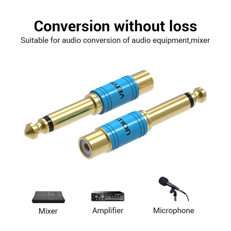 Đầu cắm âm thanh VENTION 6.35mm 1 / 4 "chuyển đổi đầu cắm sang lỗ cắm Rca