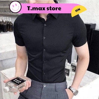 Áo Sơ Mi Nam Tay Ngắn Trắng Đen chất đẹp, sơ mi nam cộc tay body Hàn Quốc