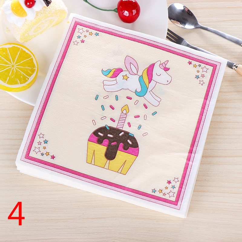 Set 20 Khăn Giấy In Hình Kỳ Lân Hoạt Hình Dễ Thương