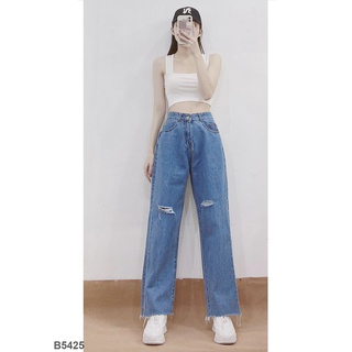 [Siêu Sale] Quần Jean Nữ Ống Rộng Rách Tua Màu Xanh Hack Dáng Chân Dài Đẳng Cấp B5425