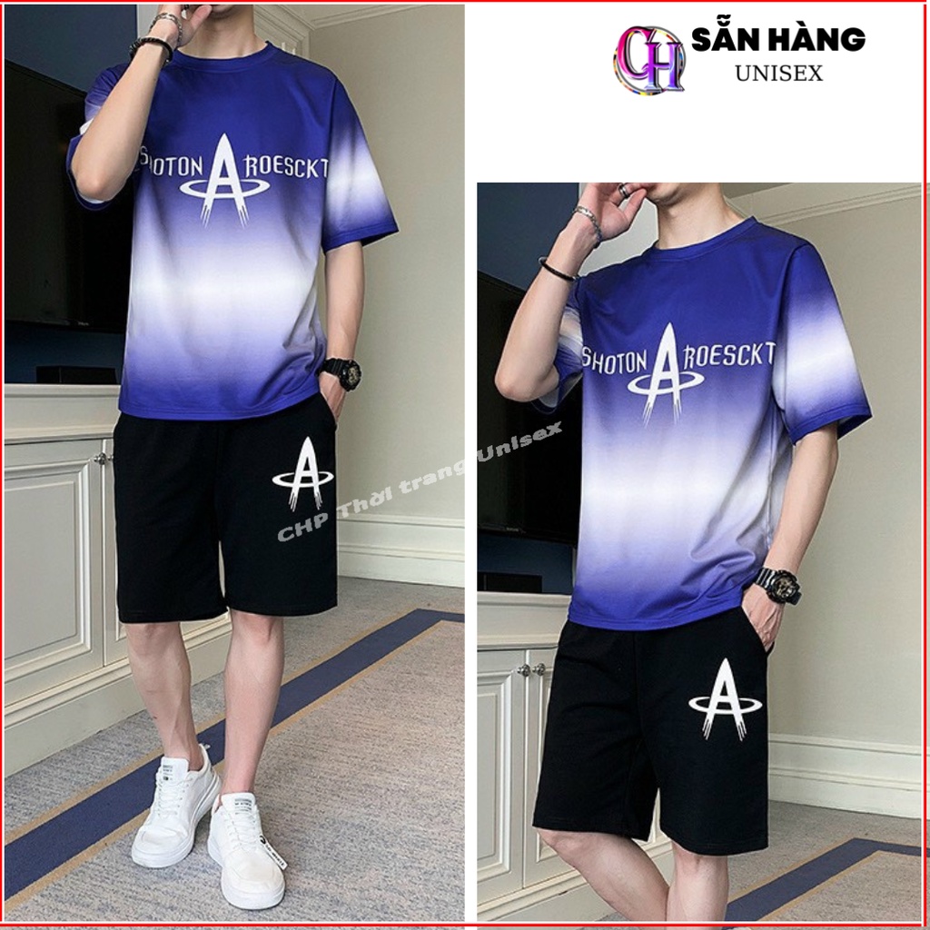 BỘ THỂ THAO NAM, SÉT QUẦN ÁO MẶC NHÀ KIỂU ĐÙI HÈ CHẤT THUN LẠNH LOANG CHỮ A MẶT TRƯỚC CHP
