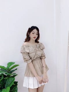 Áo vạt ren nhún eo