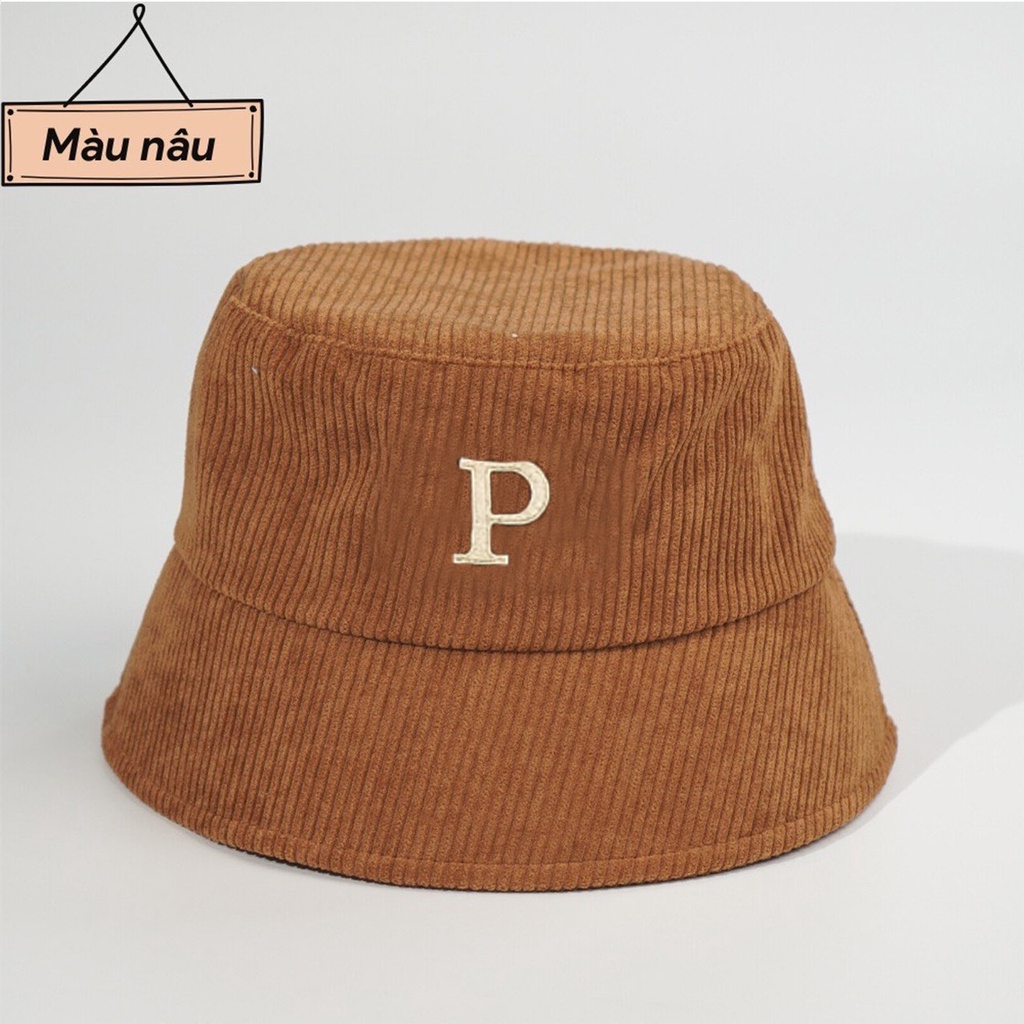 Mũ Bucket Nón Tai Bèo Vành Cụp  Nhung Gân Chữ P 475 Nhiều Màu Sắc Ulzzang Form Unisex Nam Nữ - Hazo
