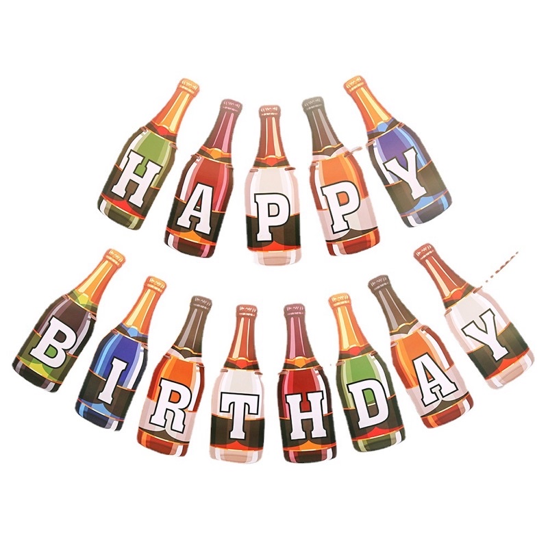 Dây chữ banner HAPPY BIRTHDAY ly, chai trang trí sinh nhật