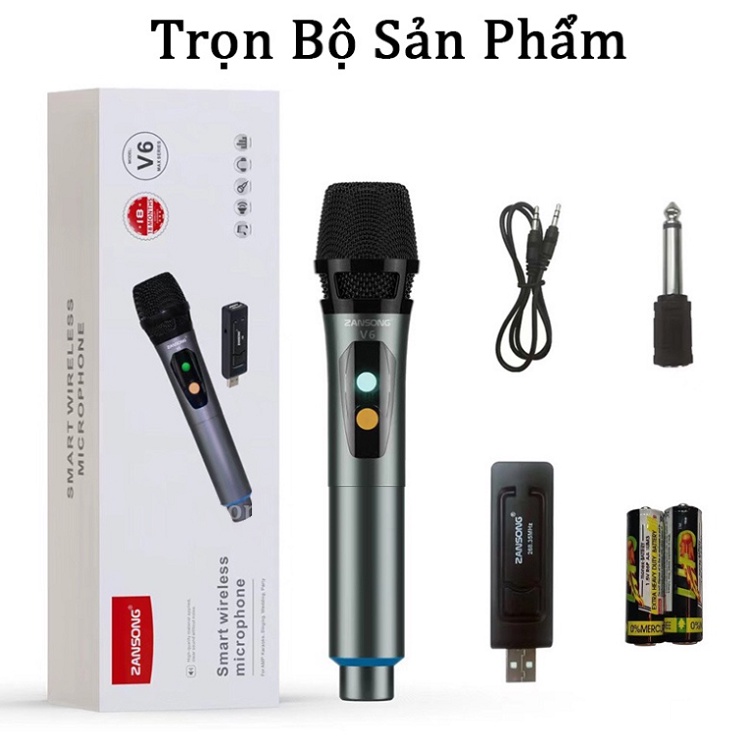 Micro Không Dây Zansong V6, Dùng Cho Các Loại Loa Kéo, Lắp Cho Amply, Mixer, Soundcard, Mic Chính Hãng - Hát Karaoke Hay