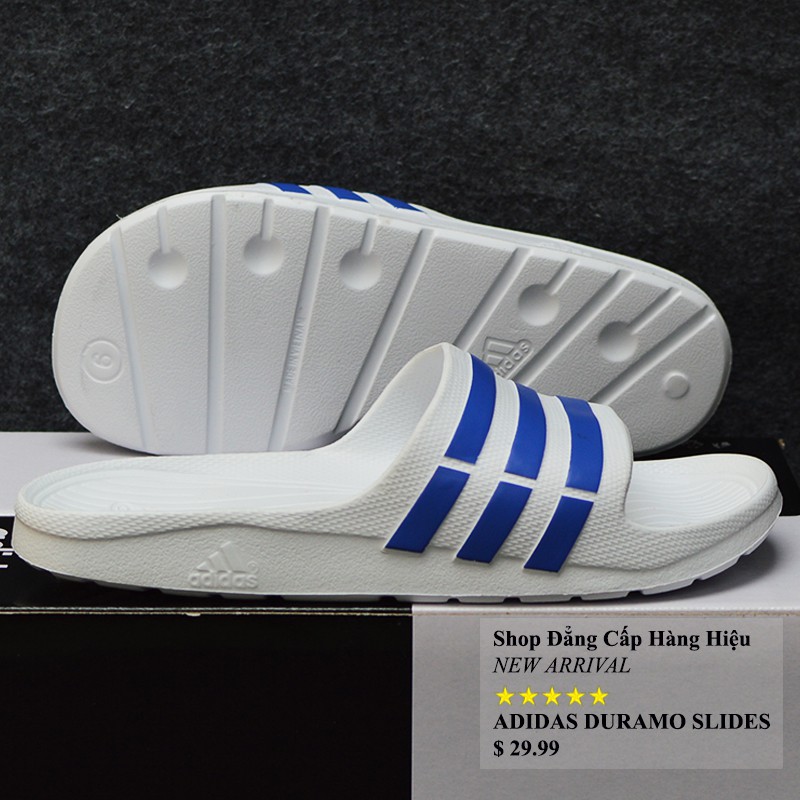 Dép Adidas Duramo chính hãng màu trắng sọc xanh dương