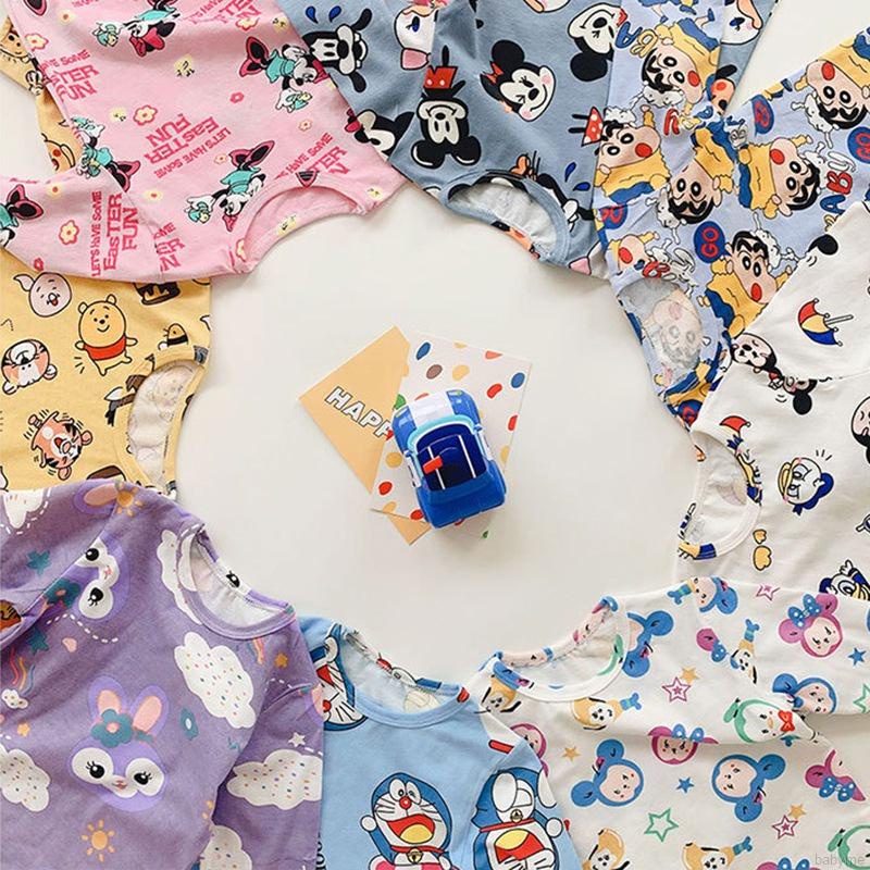 Bộ Đồ Ngủ 2 Món Vải Cotton Thoáng Khí In Hoạt Hình Kèm Quần Dài Dành Cho Bé