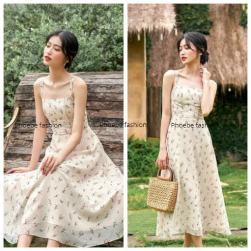 Đầm hai dây dáng dài váy hoa nhí dạo phố vintage tôn dáng sang trọng trẻ trung K1006 ྇