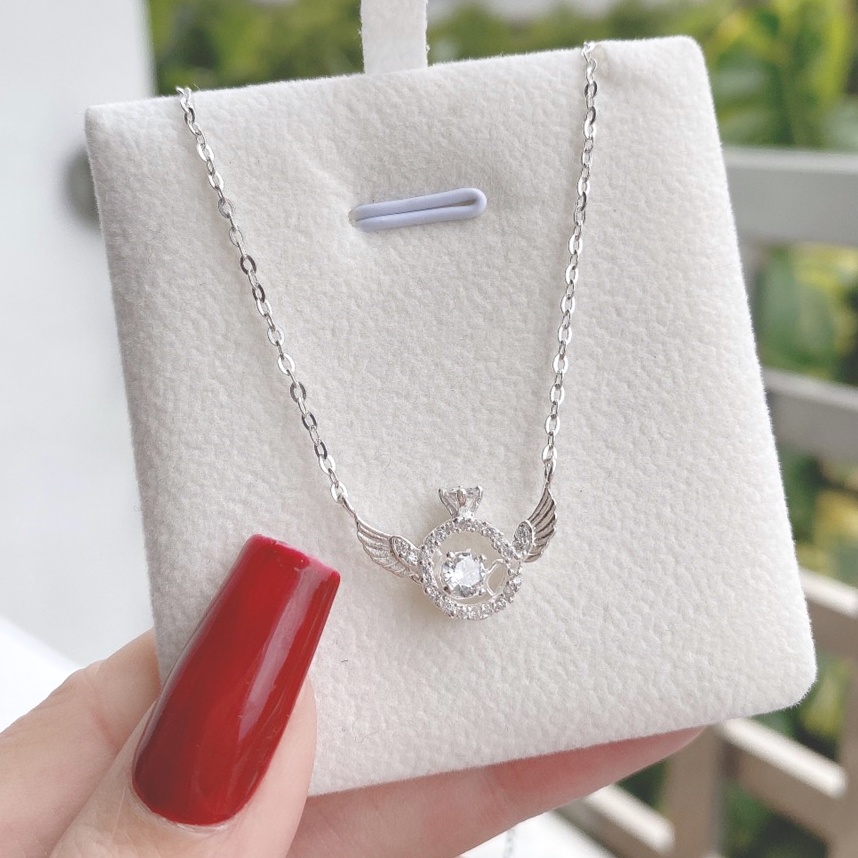 Dây chuyền bạc nữ Evasilver hình đôi cánh đính mặt đá tròn, dây chuyền chuẩn bạc ta sang trọng nữ tính