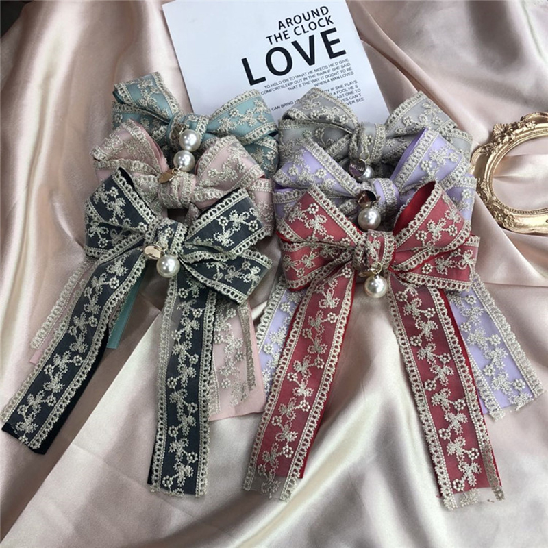 Kẹp Tóc Hai Lớp Phối Ren Hoa Phong Cách Vintage Cho Nữ