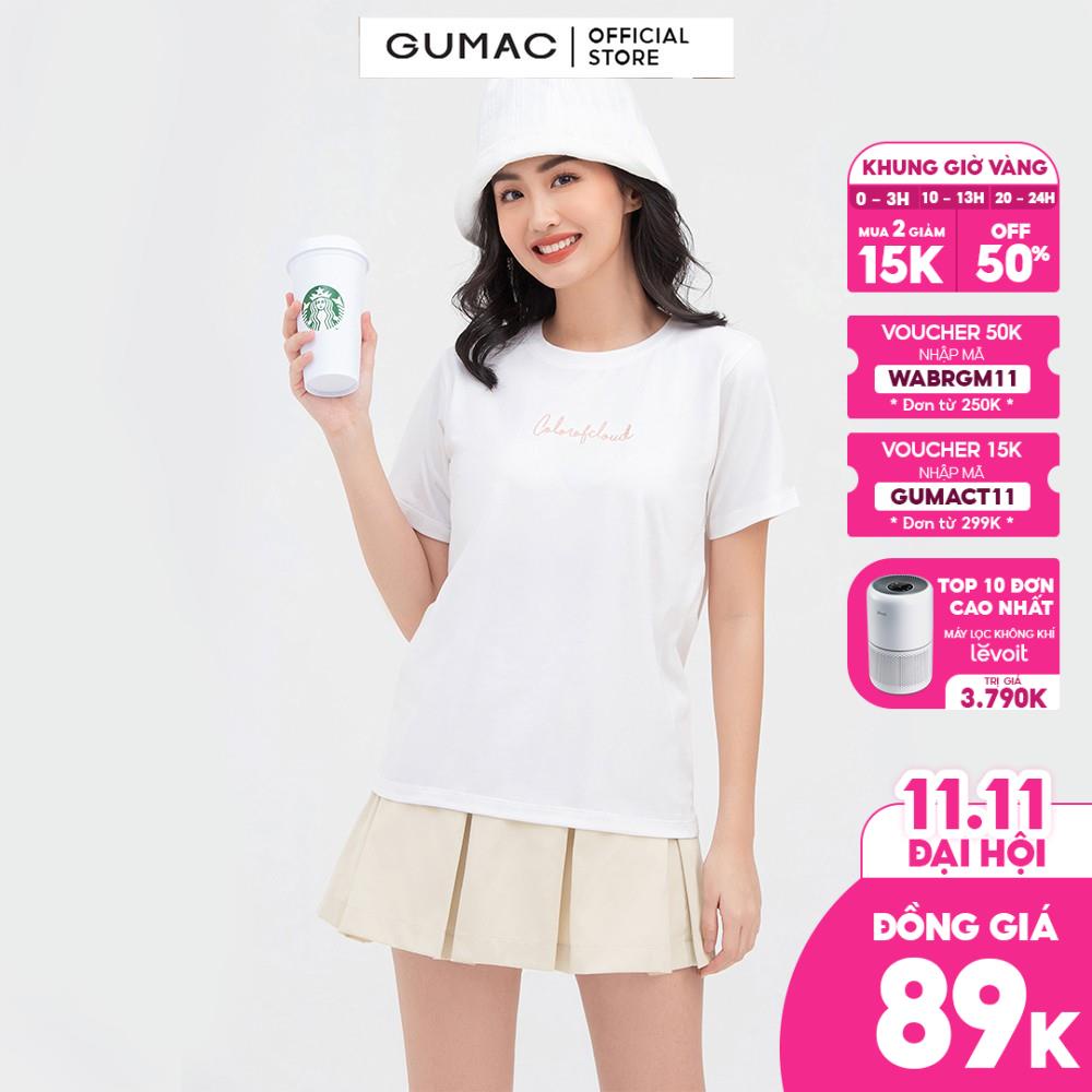 [Mã WABRGUM giảm 10% tối đa 30K đơn 99K] Áo thun nữ cổ tròn thêu chữ GUMAC nhiều màu cá tính ATC03059 | BigBuy360 - bigbuy360.vn