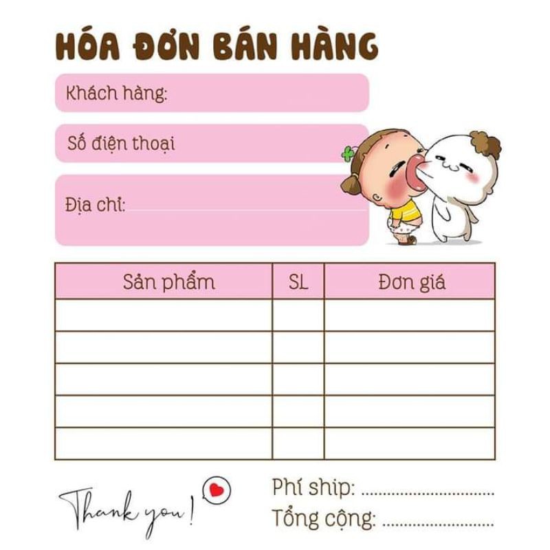 Hoá đơn nhỏ dễ thương 100 trang