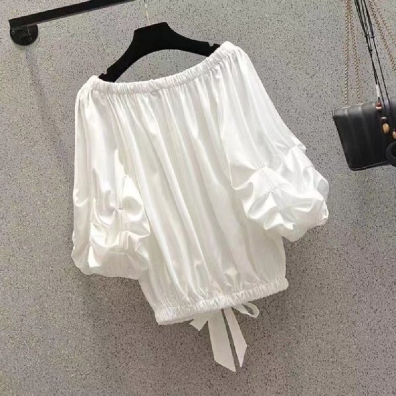 Áo Thun Trễ Vai Tay Phồng Dáng Rộng Size Lớn Màu Trắng Thời Trang Hàn Quốc Mới
