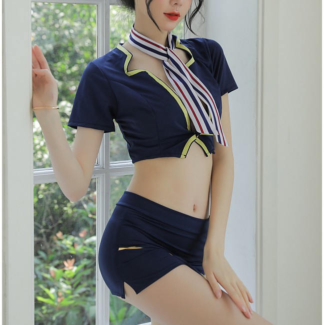 Bộ đồ ngủ cosplay nữ tiếp viên croptop TV1750 DJ gợi cảm sexy, váy ngủ bó sát đồng phục bar sàn | BigBuy360 - bigbuy360.vn